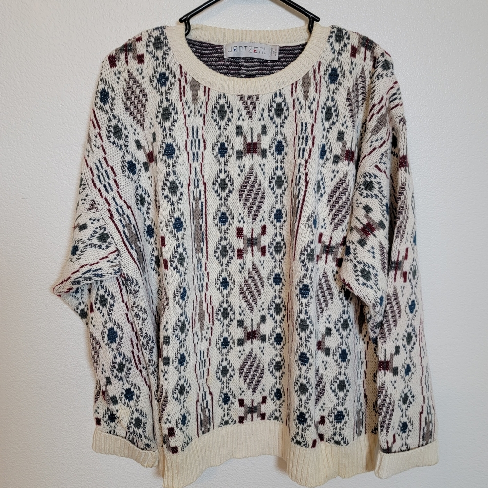 Jantzen VTG. Beige Long Sleeve Cable Knit Sweater Sz L